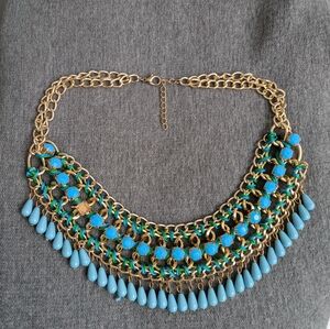 Statement gold and turquoise necklace